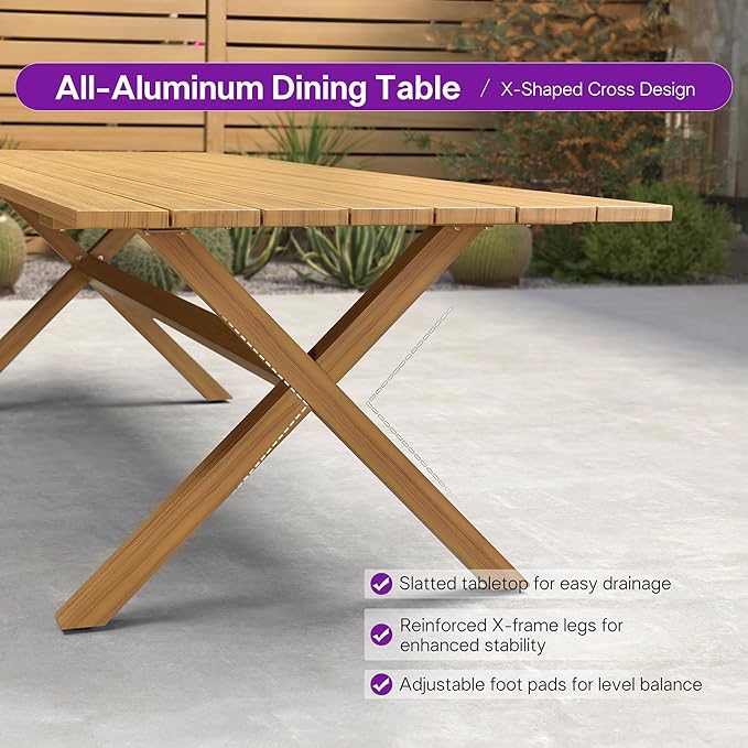 PURPLE LEAF 14 Pieces Outdoor Dining Set All Weather Wicker Patio Dining Set with Rectangular Aluminum Table and Modern Armrest Dining Chairs for Garden Deck Backyard Kitchen, Teak