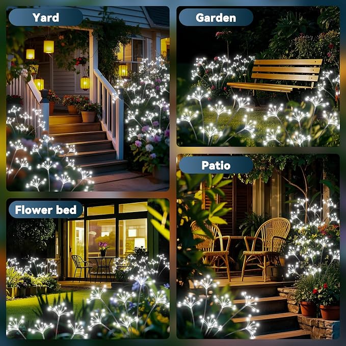 Solar Garden Lights 2 Pack Waterproof Solar Swaying Starburst Light Outdoor Lights for Yard Patio Walkway Pathway Party Wedding Christmas Decoration, White