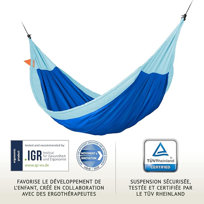 LA SIESTA XXL Moki Hammock for Family & Kids, Indoor/Outdoor Play, Easy-to-Clean Materials, Super Soft Cotton, Ages 3+, Max 355 Lbs, Dolphy