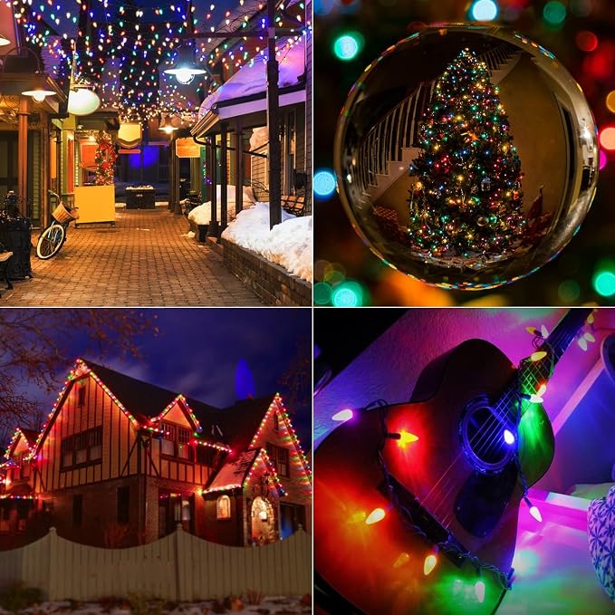 Brightown C9 Christmas String Lights Multicolor, 66ft 100 LED Faceted Christmas Lights on Green Wire, Plug-in Large Bulb Strawberry String Lights for House Roof Roofline Christmas Tree Party Outdoor