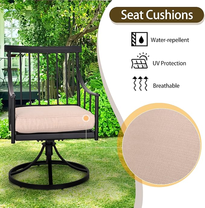 Sophia & William Swivel Rocker Chairs, Set of 2, 360° Swivel, Wrought Iron | Steel, Padded Cushions, E-Coated, All-Weather