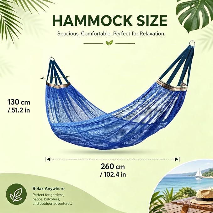 Camping Hammock Lightweight Portable, Anti-roll Breathable Mesh Outdoor Hammock with Tree Straps & Carry Bag, Blue (102.36x51.18in)