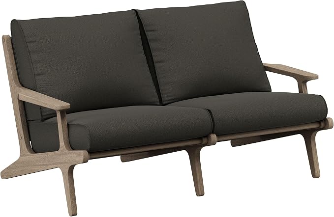 Modway Saratoga 5-Piece Teak Wood Outdoor Furniture Set in Weathered Gray Flint - Patio Conversation Set with Loveseat, 2 Armchairs, Side Table and Coffee Table
