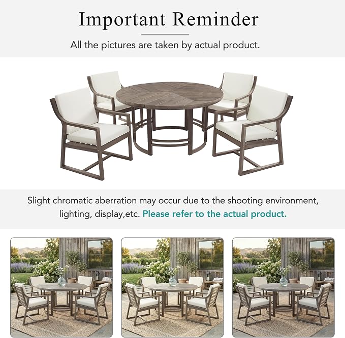 WILLIAMSPACE 5-Piece Acacia Wood Round Outdoor Patio Dining Set with 4 Chair, Brown