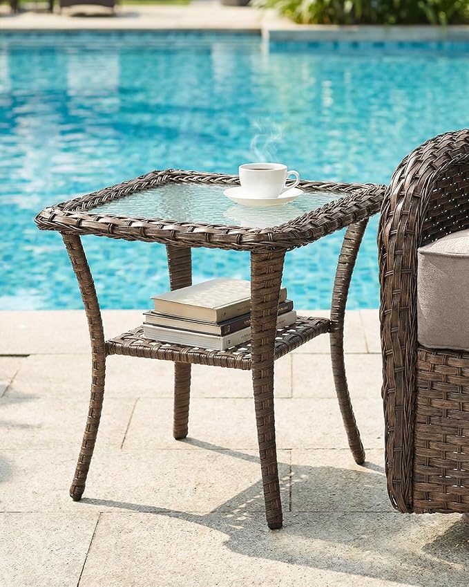 Belord Upgraded 6“ Cushion Luxury 3 Pieces Patio Furniture Set - All Weather Wicker Outdoor Swivel Rocker Patio Chairs of 2 with Side Table, High Back Glider Set for Deck Porch Yard - Brown/Beige