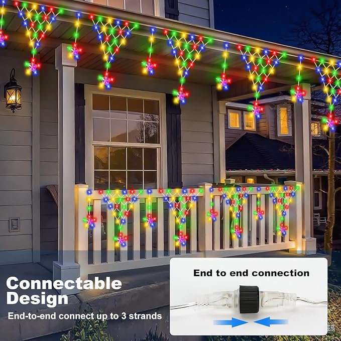 Christmas Icicle Lights, Outdoor Christmas Lights, 13.8FT 218 LED 8 Modes Curtain String Light, Plug-in LED Fairy Light for Wedding, Party, Indoor, Christmas Decoration - Multicolored