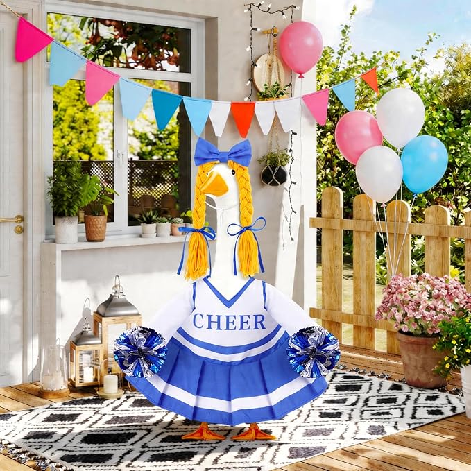 Celltestria Cheerleader Goose Outfits Cheerleading Porch Goose Costume Blue Goose Clothes for 23" Geese Outdoor Patio Yard Lawn Garden Art Decoration