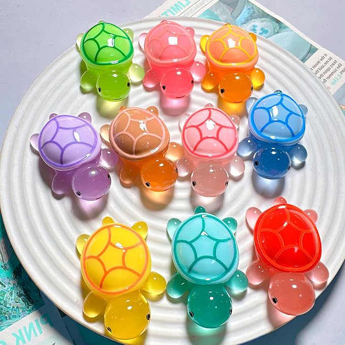 100PCS Mini Resin Turtles, Small Colorful Turtle Figurines Bulk Set | Tiny Resin Animals for Ocean Theme Party Decor, DIY Crafts, Cake Toppers (10 Vibrant Colors)