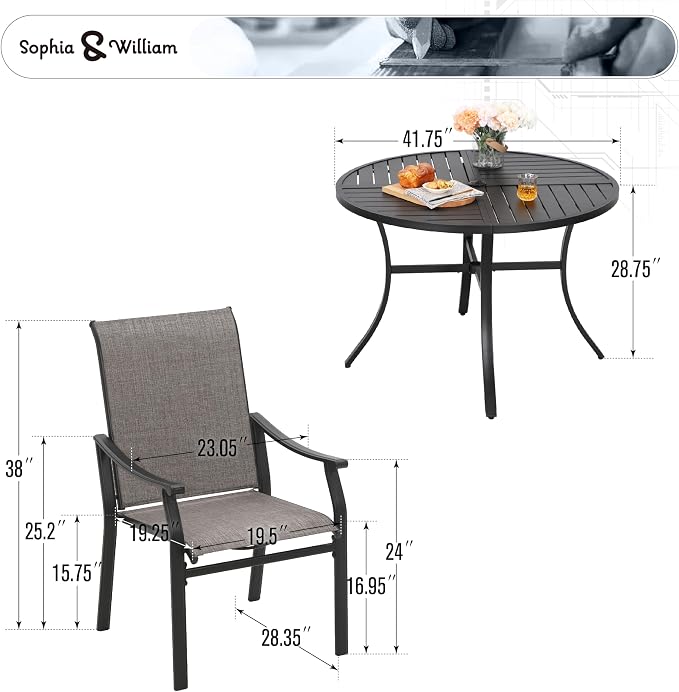 Sophia & William Patio Dining Set for 4 with Round Metal Table | Textilene Chairs,Rust-Resistant Frame,Weather-resistant, Quick-drying & Breathable, Backyard deck, 5 piece