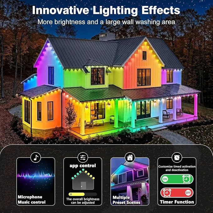 LITSOUL 400FT Permanent Outdoor Lights for House Waterproof, Smart RGB Eave LED Lighting with 16 Million Colors, IP67 Outdoor Strip Lights for Christmas Halloween Holiday Daily Decorations(400FT)