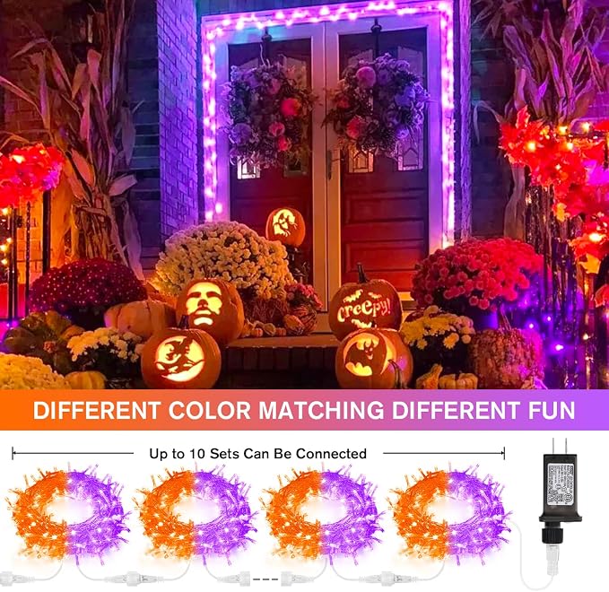 JMEXSUSS 100 LED Orange & Purple Halloween Lights Plug in | Connectable Color Changing String Lights, 33ft Indoor/Outdoor for Halloween Party Decor & Christmas
