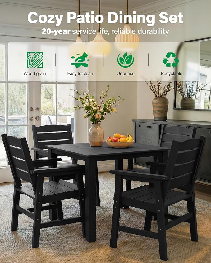 YEFU HIPS Patio Dining Set for 6 : Modern Outdoor Table and Chairs Easy Clean Outdoor Dining Set - 8-Piece Waterproof All-Weather Easy Assembly Furniture for Backyard Garden Deck(Black)