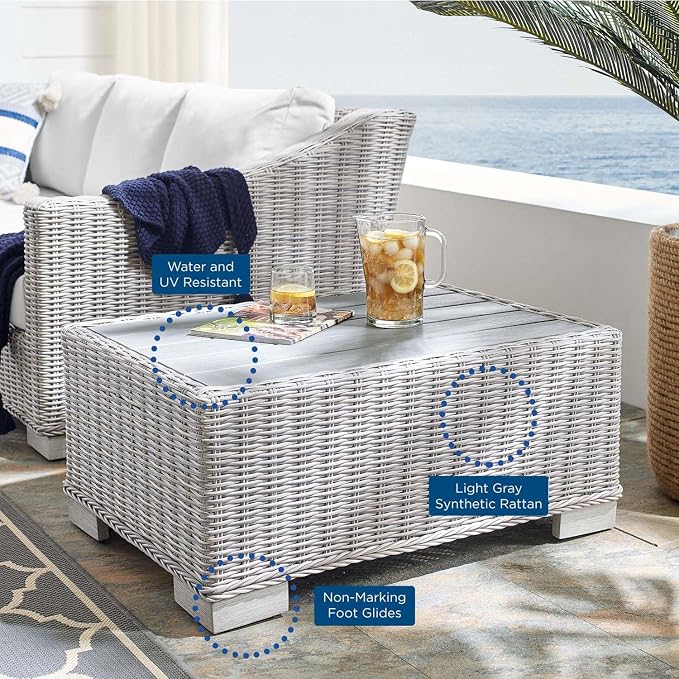 Modway Conway 32" Modern Rattan Outdoor Coffee Table in Light Gray