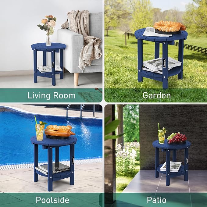 FUNBERRY Outdoor Adirondack Side Table Set of 2, Patio End Tables | 2-Tier, HDPE All Weather, No Rot or Rust or Crack, UV Fade Shield, Save Space, Easy-Clean for Indoor or Outdoor