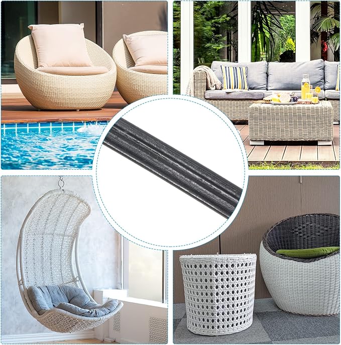 PATIKIL Wicker Repair Kit, Synthetic Rattan Material Patio Chair Replacement DIY Set for Garden Furniture Sofa Table, Black