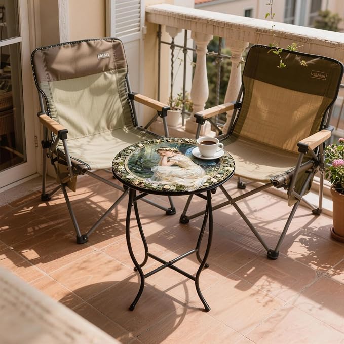 Indoor Outdoor Side Table, Metal Round Side Table, Weather Resistant Patio Table for Porch Yard Balcony, Easy Assembly