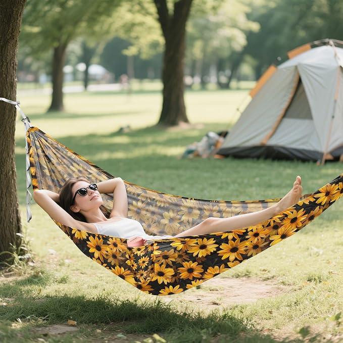 Camping Hammock Outdoor Hammocks for Outside Yellower Flowers Beach Trees Portable Lightweight with Pockets Tree Straps Indoor