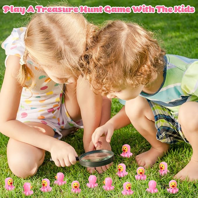 30 Pcs Octopus Ducks, Mini Octopus Resin Ducks Bulk, Fun Printed Toy Figures for Birthday Party Favors, Themed Decor, Kids Gift Collection (Pink Octopus)