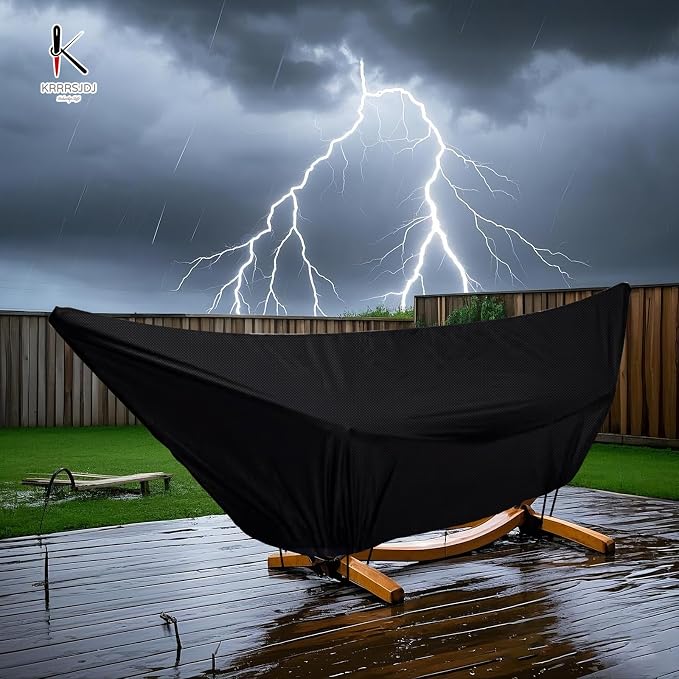 Outdoor Waterproof Hammock Cover for 11-12FT Hammock Stand,with Zip and Elastic Ropes,and It has Windproof Effect,420D Heavy Duty Oxford (Black,11-12foot)