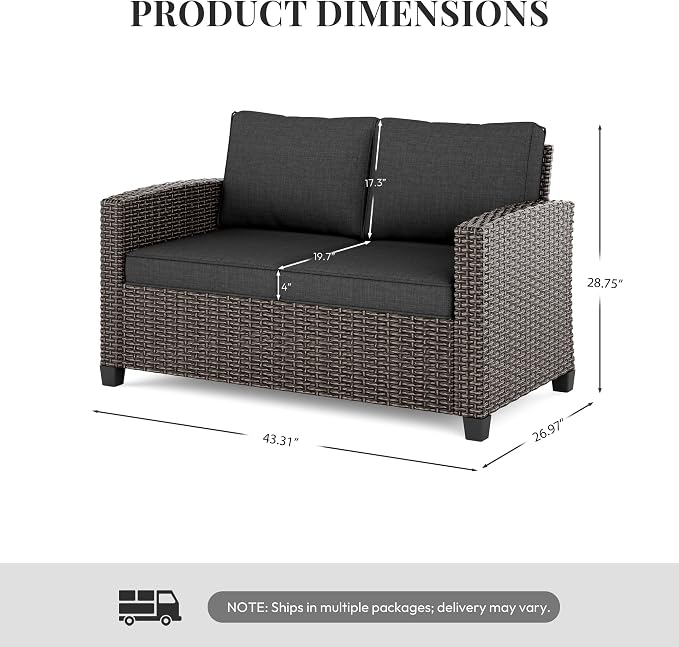 WWR Patio Furniture Set-30% Thicker Wicker-Luxury 1 Piece PatioWicker Outdoor Patio Conversation Set with Extra Wide & Thick Cushions, Loveseat, Rattan Outdoor Furniture Set for Backyard, Porch & Deck