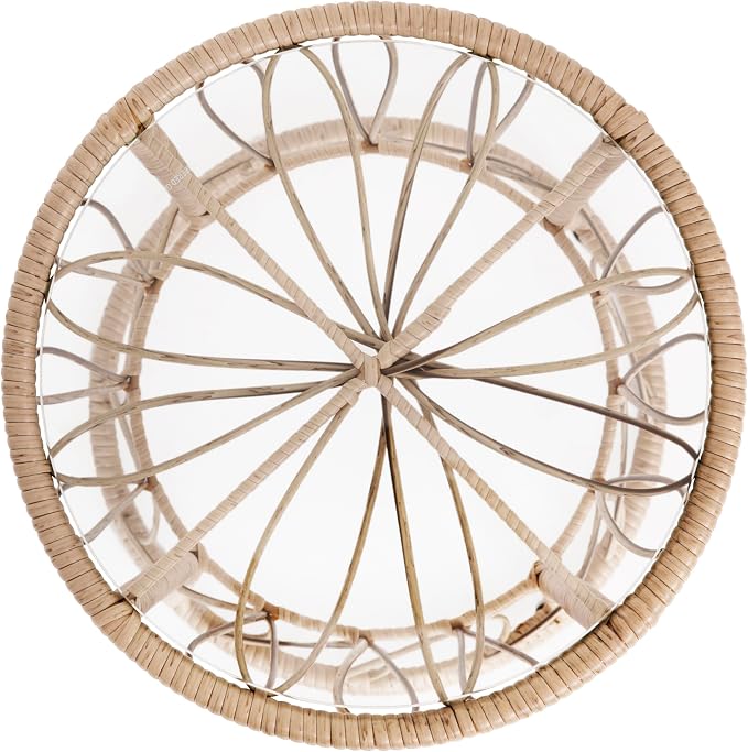 EMMA + OLIVER Ari 3 Piece Boho Patio Set - Tan Finish Faux Rattan Rope Chairs - Black Removable Cushions - Tempered Glass Top Side Table - Indoor/Outdoor