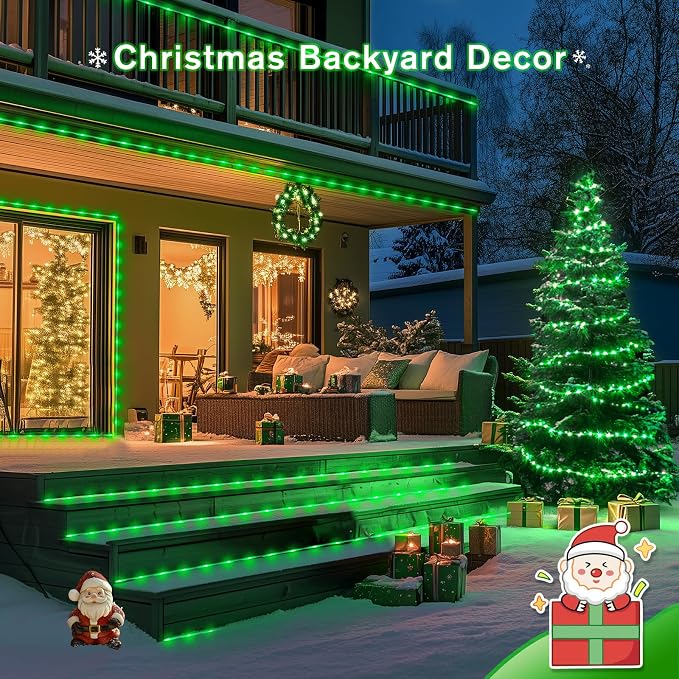 JMEXSUSS 2 * 200 LED Green Solar Halloween Lights | 66ft IP 65 Waterproof Solar Rope Lights Outdoor, 8 Modes Christmas Lights for Camp Trampoline Ladder Slide Tent