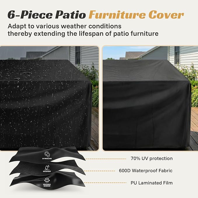 Outdoor Patio Furniture Set, 6 Piece Outdoor Wicker Rattan Sectional Sofa Conversation Sets with Adjustable Recliner Chairs, and Storage Coffee Table for Garden Porch Deck,White