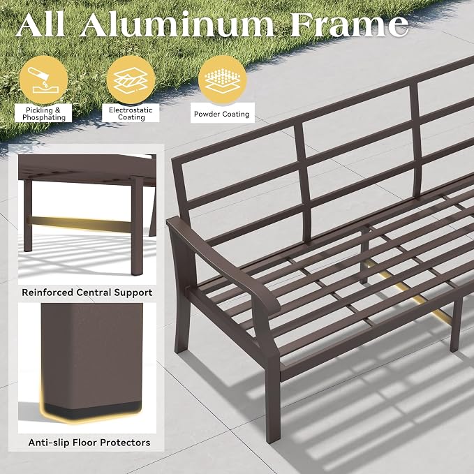 4 Piece Patio Furniture Set, Metal Outdoor Conversation Set w/3-Seat Sofa, 2 Rocking Swivel Chairs, Side Table, Patio Bistro Set w/5" Thickened Cushions for Porch Yard Poolside, Beige
