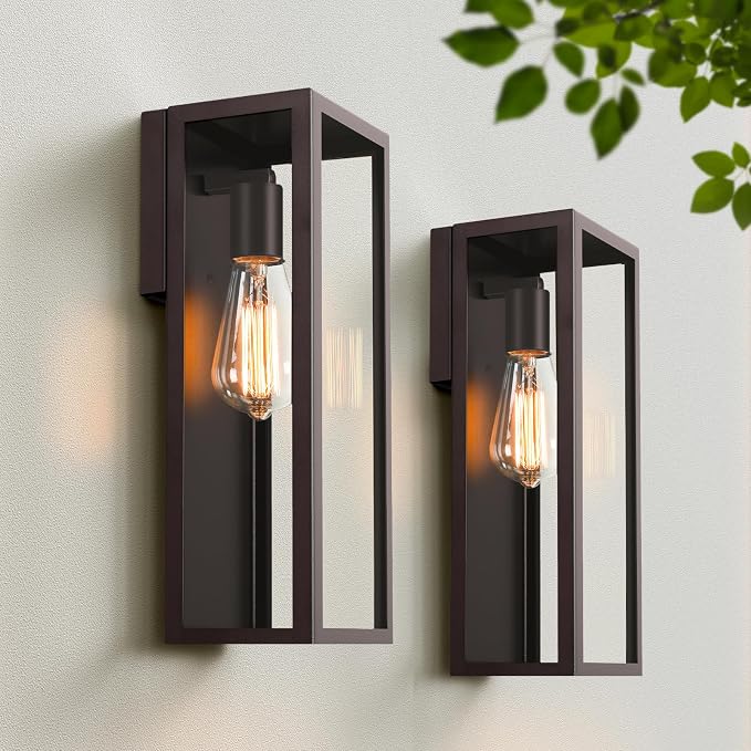 VerRon Outdoor Wall Light Fixtures, Modern Exterior Wall Lanterns, 2-Pack | Oil Rubbed Bronze, Anti-Rust E26 Modern Lighting Fixtures Waterproof with Clear Glass Shades for Patio Garage Front Door