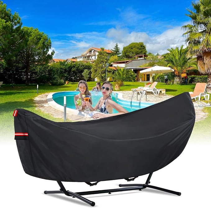 Waterproof 10 FT Hammock Cover, 210T Sun Rain UV Dust Snow Protection Outdoor Hammock Covers with Windproof Straps & Soft Cotton Lining for 10ft Stand