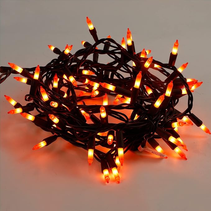 LJLNION 3 Pack Halloween Lights Outdoor, Each 29ft 150 Count Black Wire Incandescent Fairy Mini Lights, 120V UL Certified Clear Light String, Connectable for Patio Tree Party Home Decor, Orange
