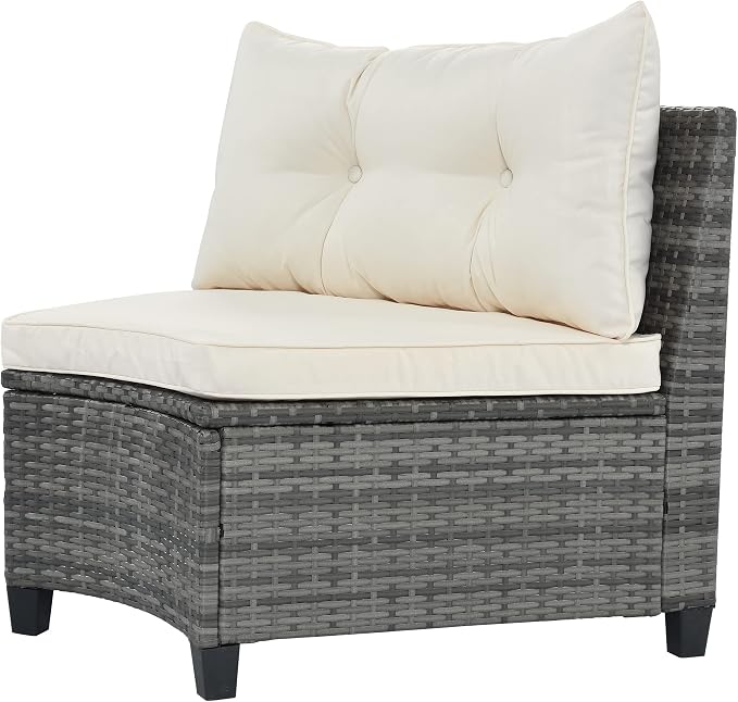 LUMISOL 8 Piece Half Moon Curved Wicker Patio Furniture Set, All Weather Outdoor Conversation Sofa Set with Coffee Side Tables, Garden Backyard Porch Decor, Beige