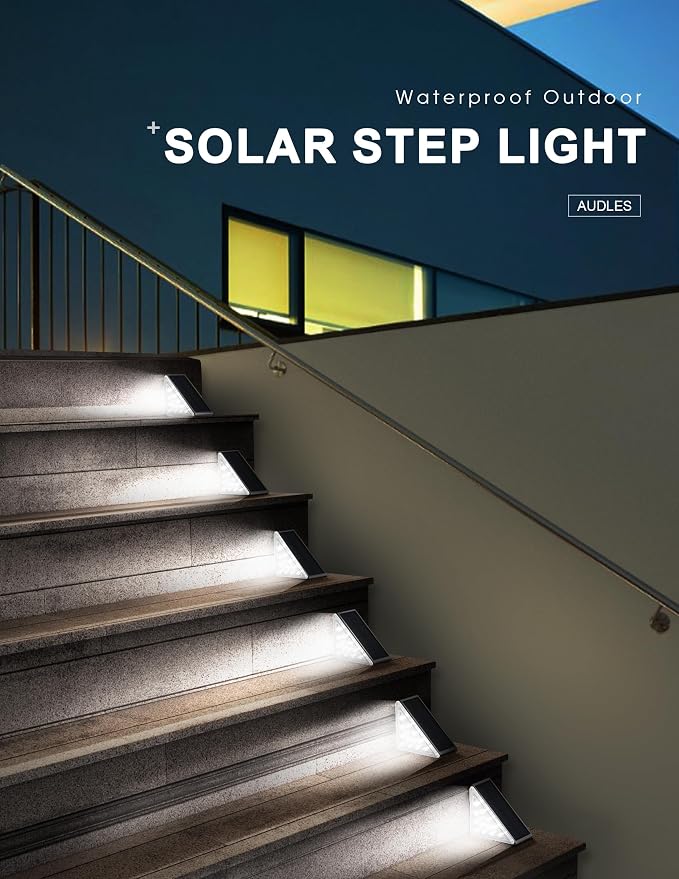AUDLES LED Solar Step Lights Stair Light Solar Deck Lights IP67 Solar Decoration Lights for Yard, Patio, Garden, Walkways, Front Door, Pathway, Driveway, Porch 6PK