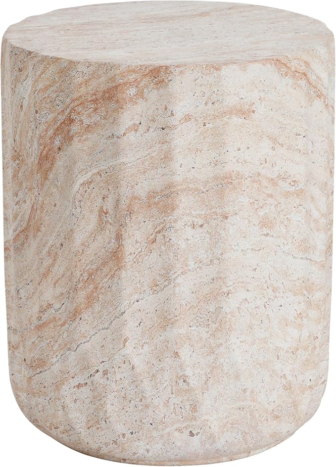 Outdoor Side Table Concrete Side Table Faux Marble End Table Stone Side Tables Patio Small Coffee Tables Travertine Garden Stool Plant Stand for Porch, Backyard Patio, Cylinder