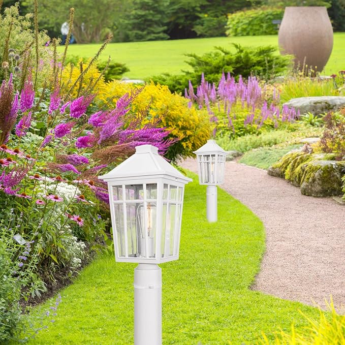 Darkaway Large Outdoor Post Lights Lamp Post Light Fixture, 17inch Waterproof Aluminum Post Lamp with Glass, Fence Deck Lighting for Garden, Patio, Pathway (Large,White)