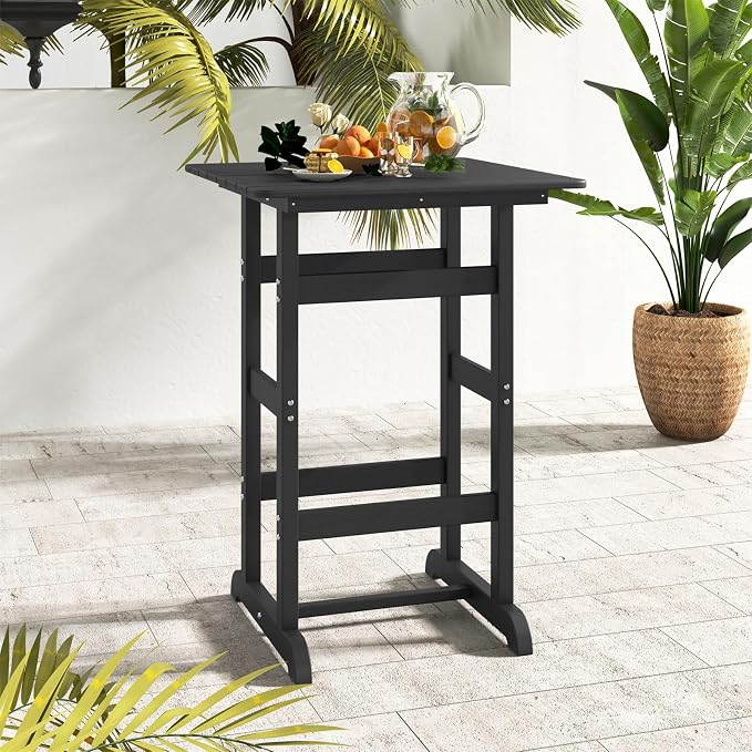 Giantex 42" Height Outdoor Tall Bar Table, HDPE Square Pub Table with Wood Grains, Cocktail High Top Tables for Adirondack Chairs, Patio, Bistro, Garden, Poolside, Yard, Balcony, Black