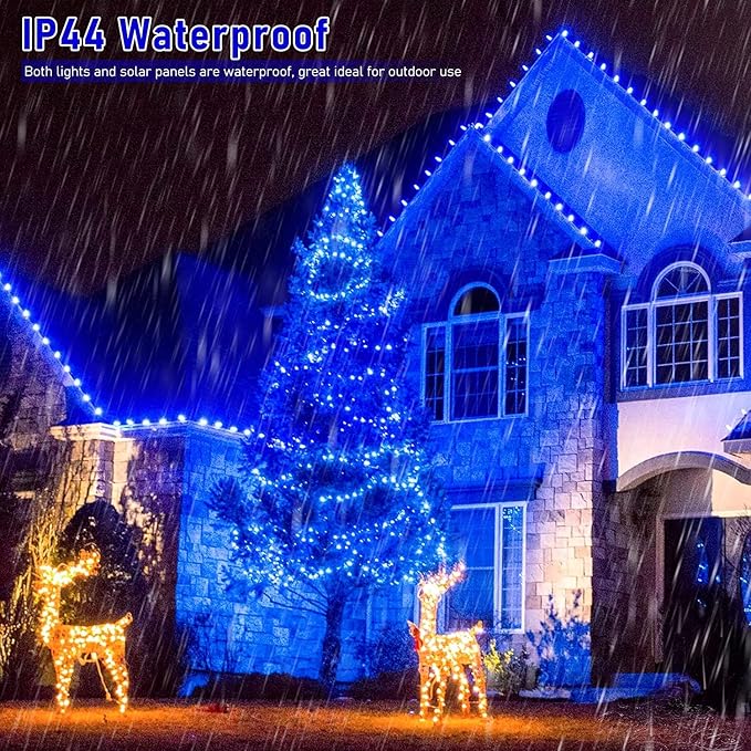 JMEXSUSS 2 Pack Solar Fairy Lights, 33ft 100 LED Solar String Lights, Blue | Outdoor Waterproof, 8 Modes Copper Wire Mini Christmas Lights for Outside Patio Garden Tree Christmas Decorations