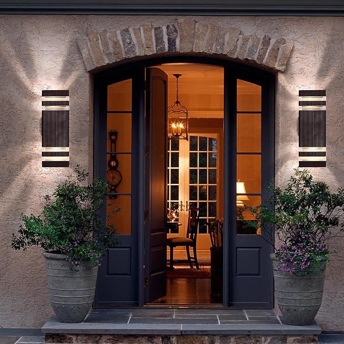 Outdoor Wall Lights, Modern Exterior Light Fixture Wall Mount, Brown Outdoor Lights for House, Waterproof Aluminum Up and Down Outside Porch Lights for Garage, 2 Pack