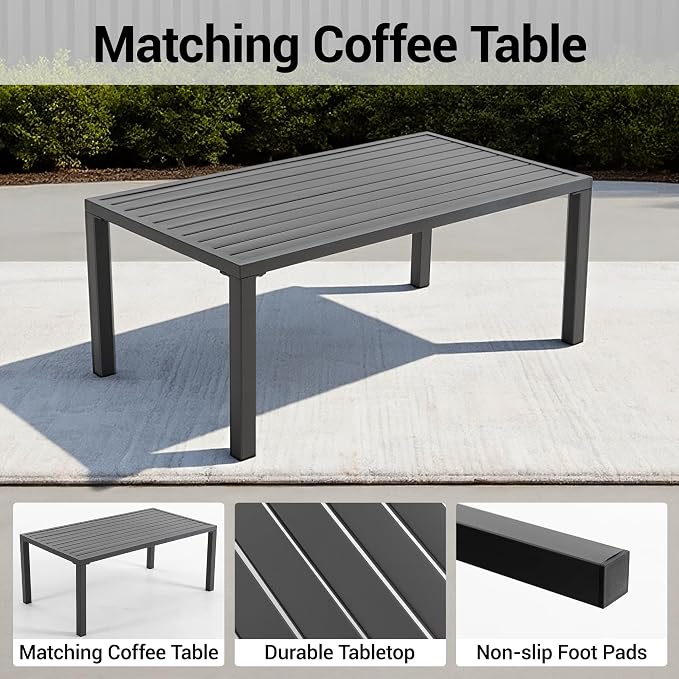 4-Piece All-Weather Metal Patio Furniture Set, Sectional Conversation Sofa w/Coffee Table, Heavy Duty Steel Frame & Washable Cushions for Backyard Garden (Grey, Furniture Set(X-Shaped))