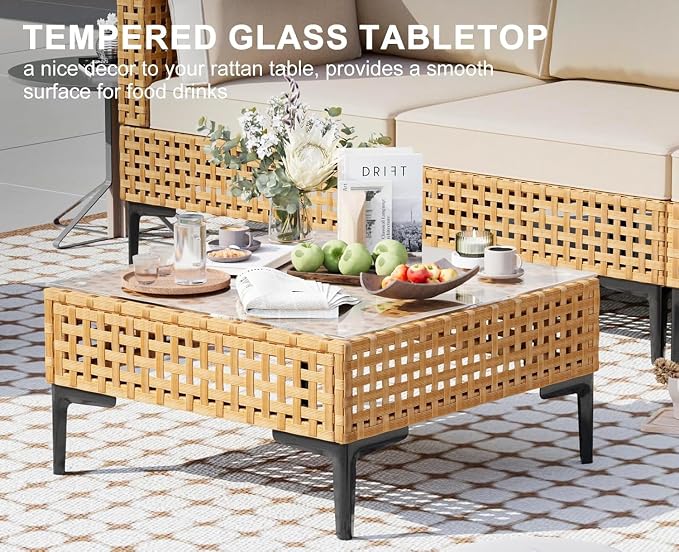 Restland 5 Piece Patio Furniture Wicker Modular Design Outdoor Sectional with Thick Cushion Large Patio Set Modern Boho Outdoor Conversation Set for Backyard, Porch