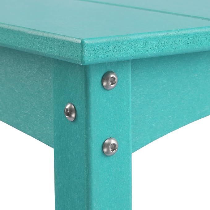 Costaelm Adirondack Outdoor Side Table, 55” HDPE Small Outside Table with Storage Shelf, Weather Resistant Plant Shelf, Outdoor Coffee Table and Buffet Table for Pool & Yard, Turquoise