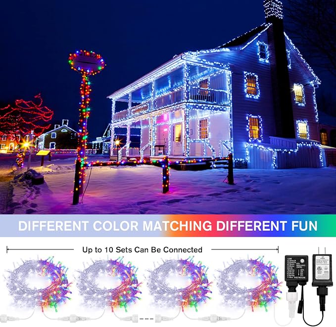 JMEXSUSS 100 LED Cool White & Multicolor Christmas Lights Indoor | Color Changing String Lights Plug in, 33ft Christmas String Lights Outdoor Waterproof for Xmas Tree Indoor Decor