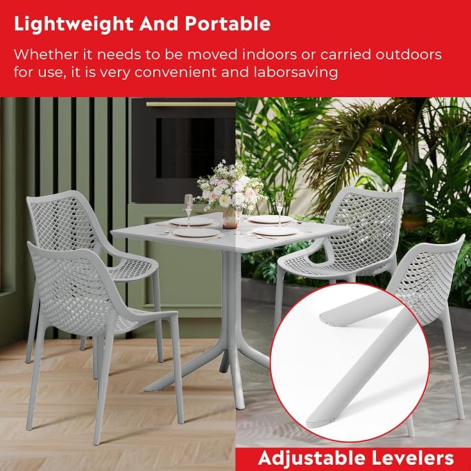 Costaelm Patio Dining Table for 4, Square PP Patio Table, 4-Person Weather Resistant Porch Tables for Outside Poolside Deck Lawn Garden Backyard, Gray