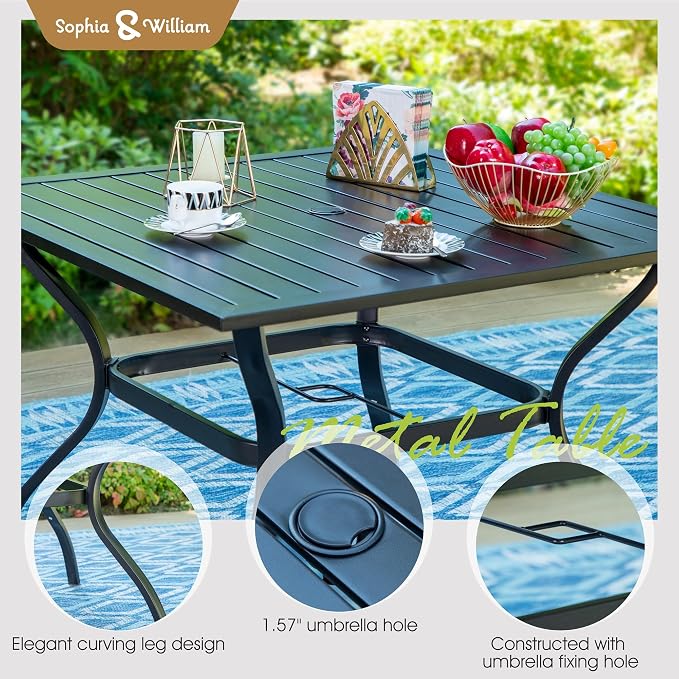 Sophia & William Outdoor Dining Set with Umbrella for 4 Person, Include 4 x Swivel Patio Chairs, 1 x Classic Metal Table and 10ft Beige Patio Umbrella (No Umbrella Base) for Deck Garden Backyard