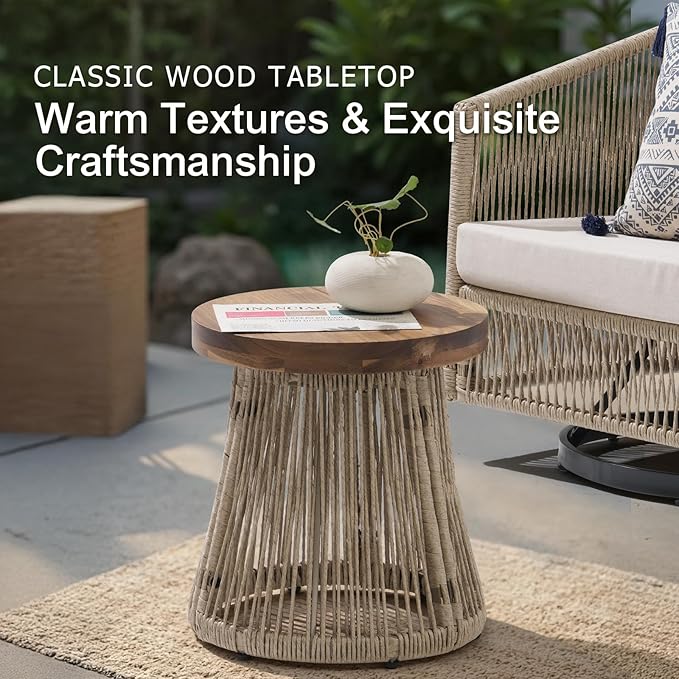 SUNSITT 4-Piece Wicker Patio Furniture Set, Outdoor Patio Conversation Set w/Swivel Chairs, Open Weave Wicker 3-Seater Couch Set w/Wood Top Side Coffee Table, Natural Color