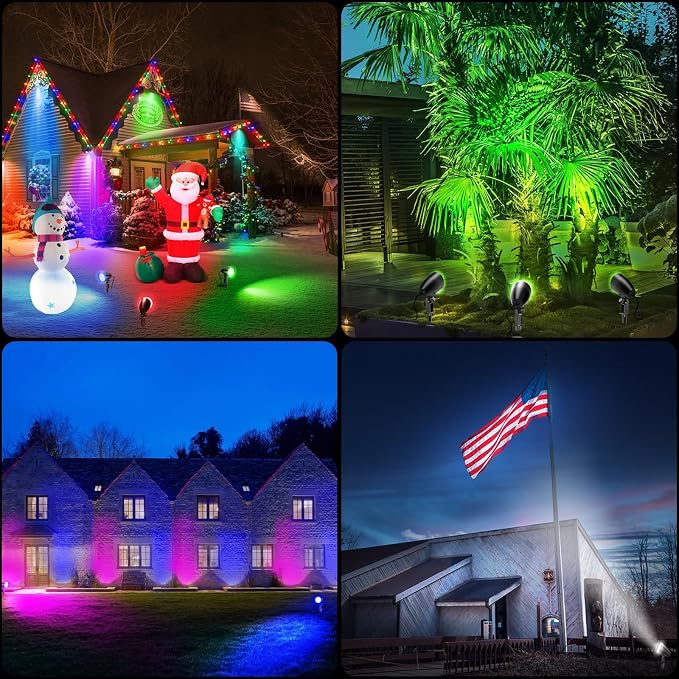 20W RGBW Spot Lights Outdoor, IP66 Color Changing Spotlights, 2 Pack | 1880LM, 10 colors, 30 modes, 6 brightness,remote timer & memory. Ideal for Christmas, Halloween, yard, garden, and pathway