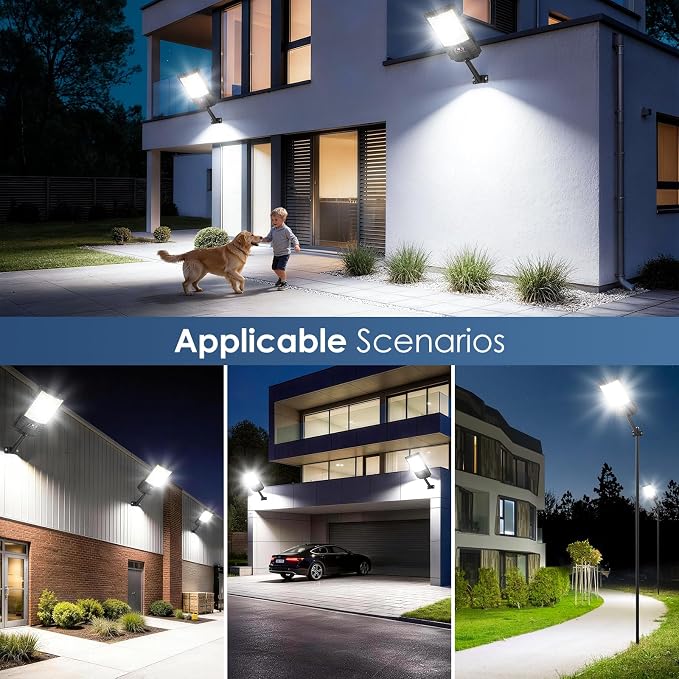 4-Pack Solar Street Lights, 24000LM 6500K Outdoor Waterproof LED Solar Flood Lights with Motion Sensor, Dusk to Dawn Solar-Powered Lighting for Outside, Security Lights for Driveway Parking Lot Yard