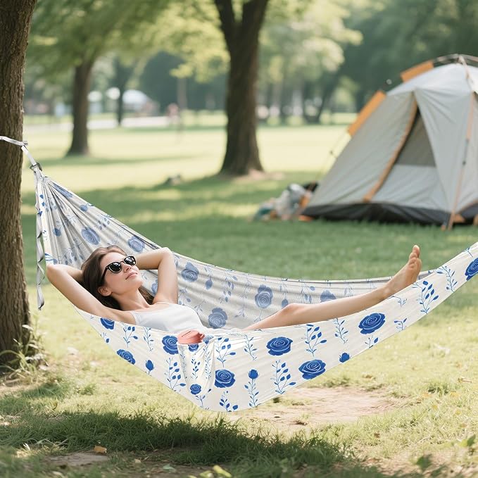 Camping Hammock Outdoor Hammocks for Outside Blue Rose 1 Beach Trees Portable Lightweight with Pockets Tree Straps Indoor