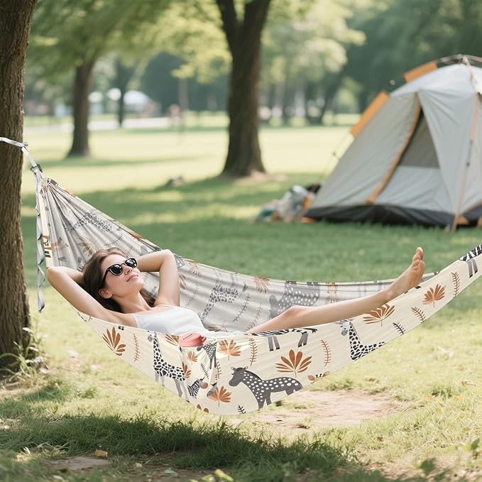 Camping Hammock Outdoor Hammocks for Outside Zebra Girraffe Beach Trees Portable Lightweight with Pockets Tree Straps Indoor