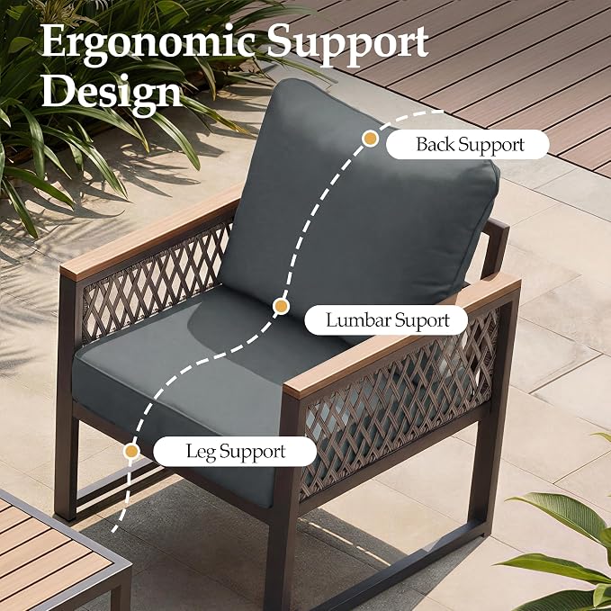 UPHA 6 Pieces Patio Furniture Set with 42" Propane Gas Fire Pit Table, Metal Outdoor Sectional Couch Set with Loveseat Sofa, Modern Patio Conversation Set for Porch Balcony Deck, 4 Seats, Gray